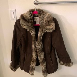 Womens Scandinavian faux-fur brown suede  coat